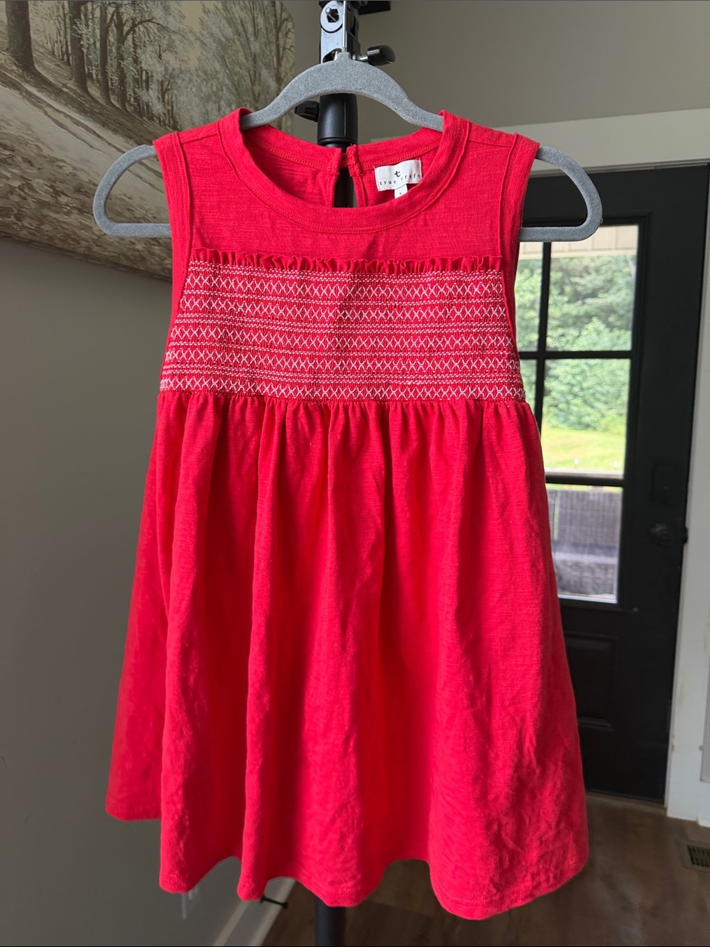 True Craft Bright Red Sleeveless Embroidered Girl's Dress